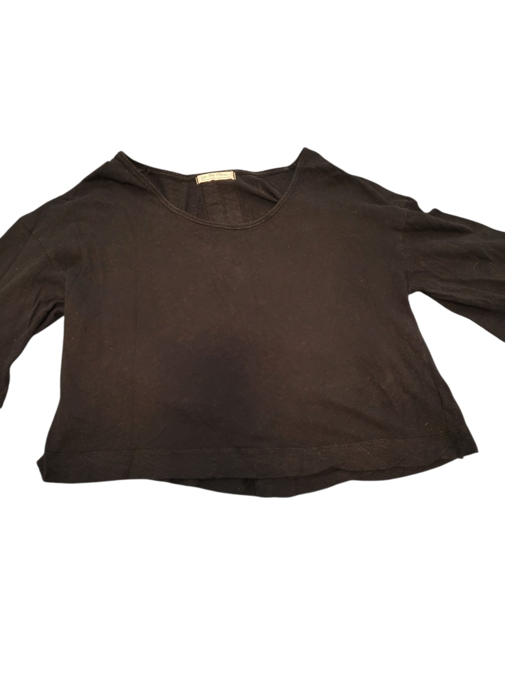 We The Free Free People Women’s S Black Linen Cotton Long Sleeve Slub Top